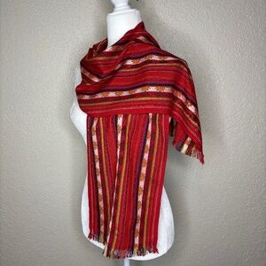 Red Blue Orange Peruvian Geometric Pattern Lightweight Woven Stripe Scarf Wrap